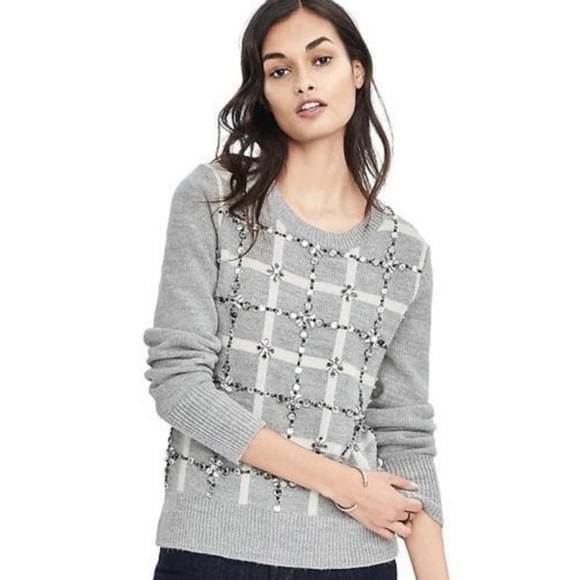 Banana Republic Sweaters - Banana Republic Wool Plaid Embellished Sweater